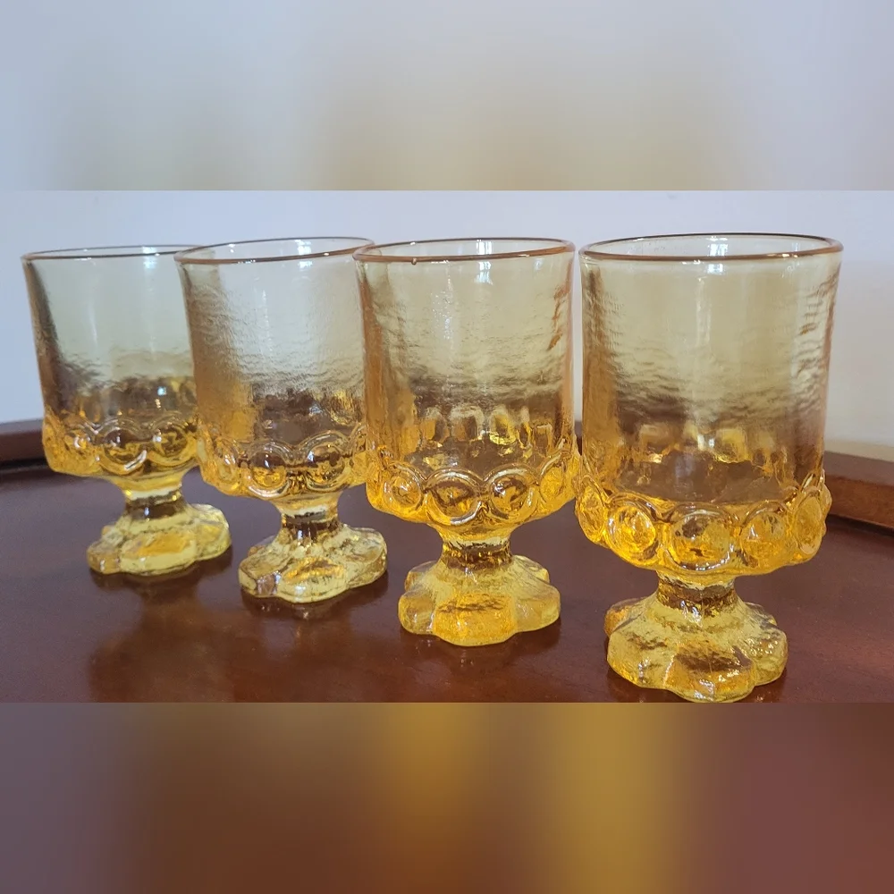 Vintage 1970s Tiffin Franciscan Madeira Cornsilk Yellow Glass Drinkware 4 Pieces